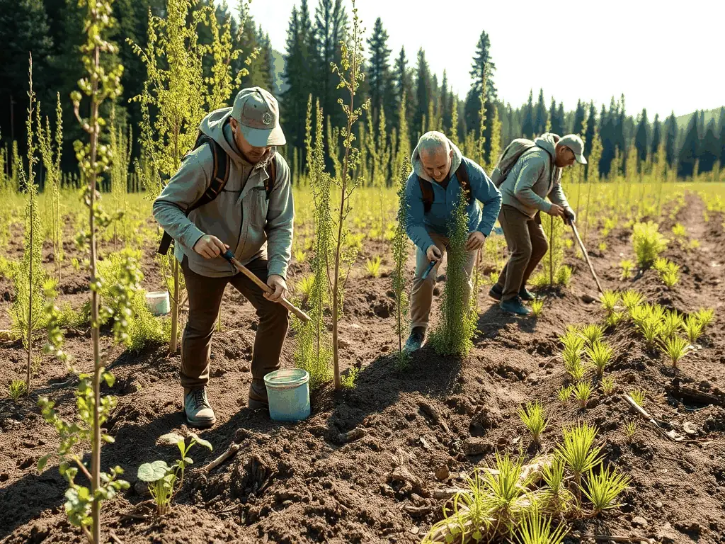 A conservationist carefully removing invasive plant species from a protected area, demonstrating the nuisance species control efforts of STE.COM. DES CHASSEURS DE SAINT HUBERT.