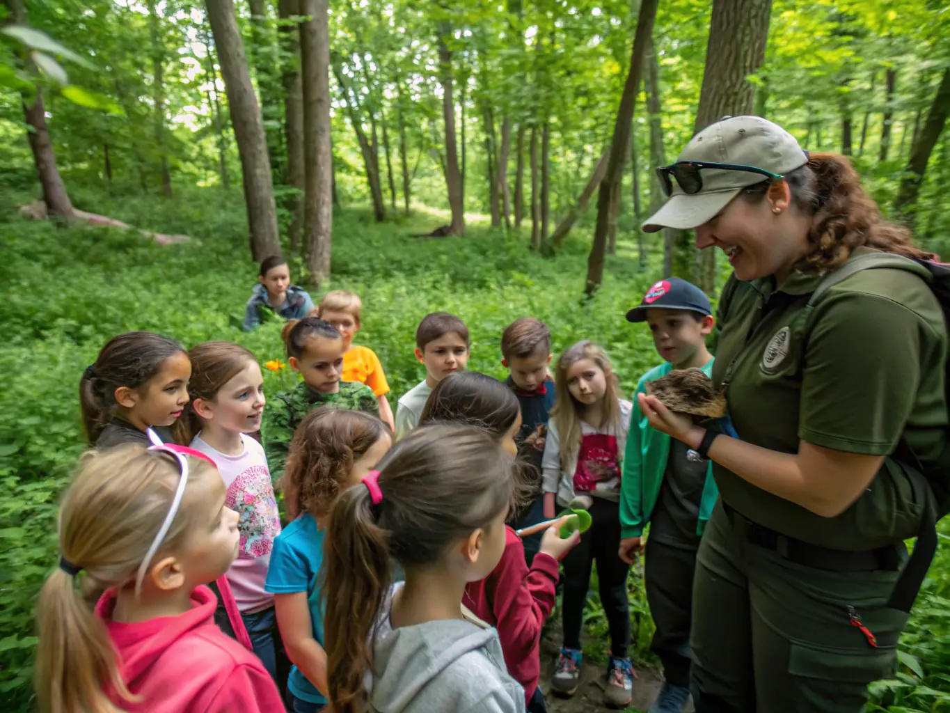 A group of students learning about wildlife conservation during an educational workshop organized by STE.COM. DES CHASSEURS DE SAINT HUBERT.